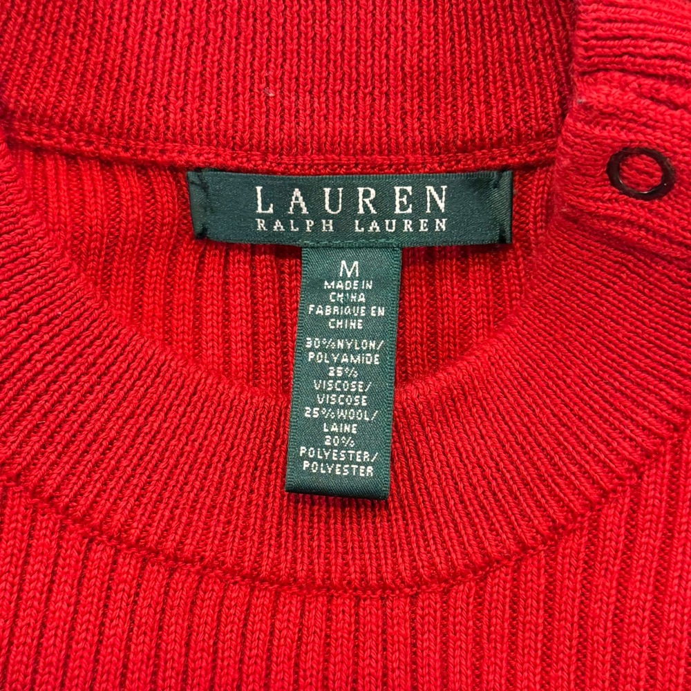 Lauren Ralph Lauren Mens Red Ribbed‎ Mock Neck Button Shoulder Sweater Size M - Picture 6 of 8